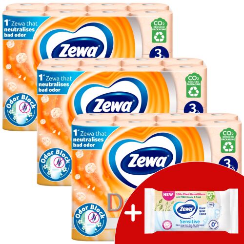 Zewa Deluxe Cashmere Peach Toalettpapír 24 tekercs + Ajándék nedves WC papír