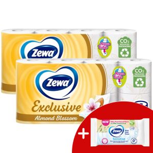 Zewa Exclusive Almond Blossom Toaletný papier 16 roliek s darčekovými vlhčenými obrúskami - Výrobky z papiera pre domácnosť