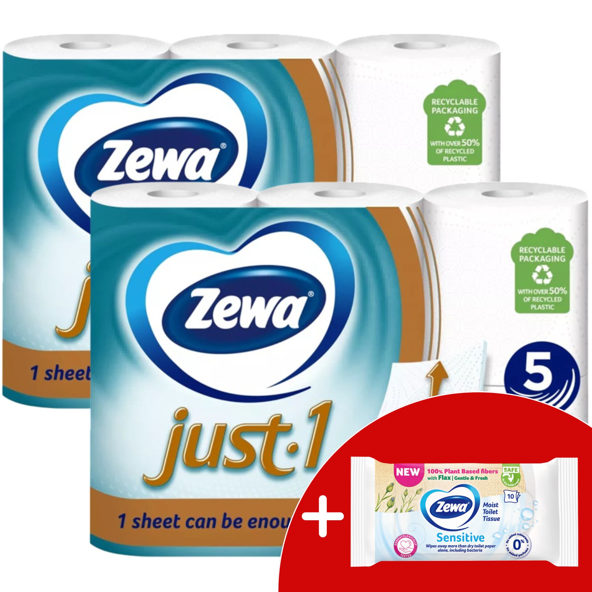 E-shop Zewa Just1 5-vrstvový toaletný papier 2x6 roliek + darčekový vlhč...
