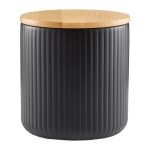 Recipient de depozitare Ambition Curly negru cu capac din bambus, 600ml - Ustensile de bucătărie
