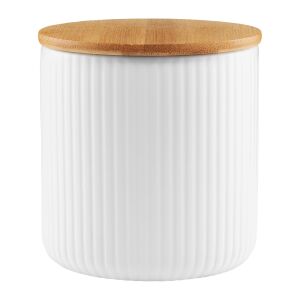 Recipient de depozitare alb Ambition Curly cu capac din bambus, 600ml - Ustensile de bucătărie