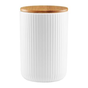 Recipient de depozitare alb Ambition Curly cu capac din bambus, 850ml - Ustensile de bucătărie