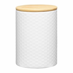 Recipient de depozitare ceramic alb Ambition Tuvo cu capac din bambus, 1.11L - Ustensile de bucătărie