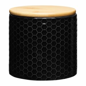 Recipient de depozitare ceramic negru Ambition Tuvo cu capac din bambus, 0.67L - Ustensile de bucătărie