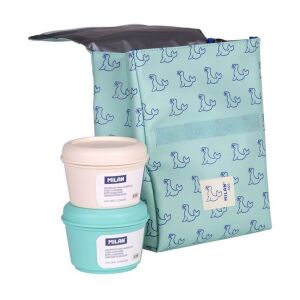 MILAN Izoterm zöld uzsonnástáska fóka mintával és két ételtároló dobozzal - Uzsonnás táska