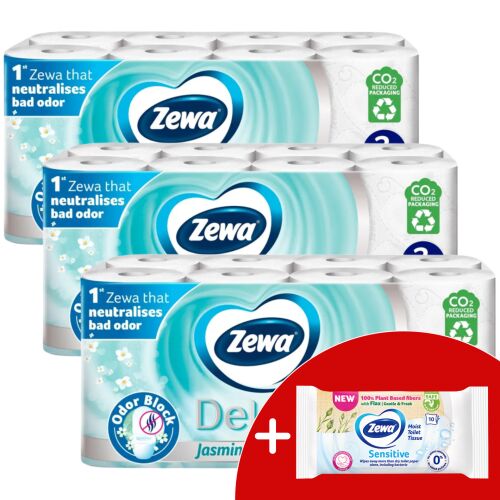 Zewa Deluxe Jasmine Blossom Toaletni papir 3x16 rola s besplatnim vlažnim maramicama