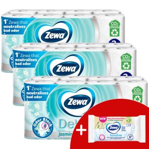 Zewa Deluxe Jasmine Blossom 3 warstwowy papier toaletowy 3x16 rolek + mokry papier toaletowy w prezencie 