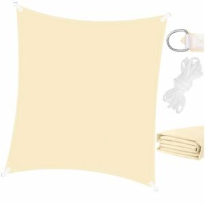Springos beige square shade sail 3x3m with ropes and D-ring - Springos