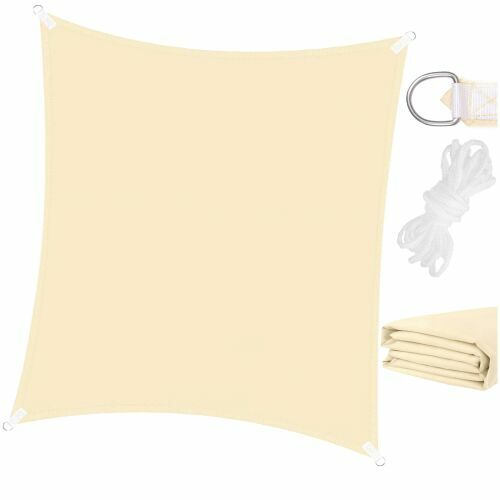 Springos beige square shade sail 3x3m with ropes and D-ring