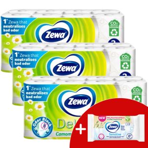 Zewa Deluxe Camomile Comfort 3 rétegű Toalettpapír 3x16 tekercs + Ajándék nedves WC papír  135241088