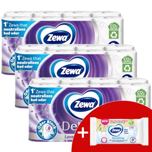 Zewa Deluxe Lavender Dreams 3 rétegű Toalettpapír 3x16 tekercs + Ajándék nedves WC papír