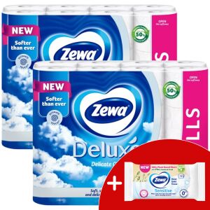 Zewa Deluxe Delicate Care 3 rétegű Toalettpapír 3x32 tekercs + Ajándék nedves WC papír  135244836