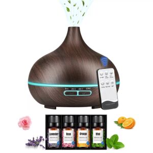 Fa mintázatú, sötétbarna aroma diffúzor és 4 részes Pulaiyi illóolaj szett 135285729 - Légfrissítő