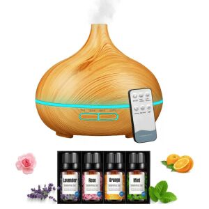 Holzgemusterter, hellbrauner Aromadiffusor und 4-teiliges Pulaiyi-Set mit ätherischen Ölen 135285727 - Diffusor
