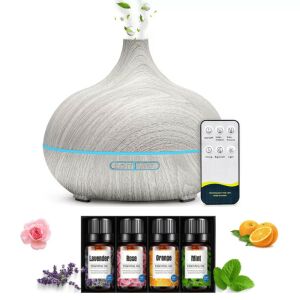 Weißer Aromadiffusor mit Holzmuster und 4-teiliges Pulaiyi-Set mit ätherischen Ölen 135285730 - Diffusor