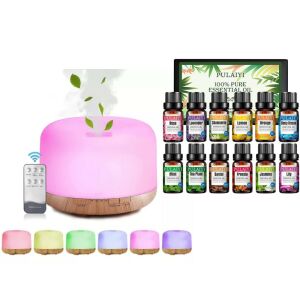 Umidificator cu ultrasunete și difuzor de aromaterapie și set de uleiuri esențiale Pulaiyi cu 12 piese 135285735 - Difuzor