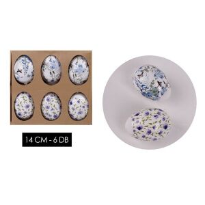 IRIS dekor műanyag tojás 6db virágos kék 14cm 135289547 - Szezonális dekoráció