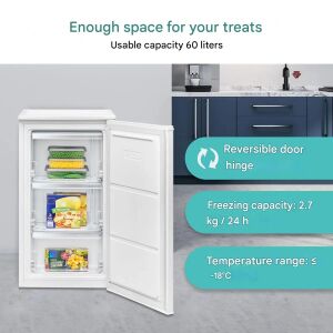 Bomann GS7256W mini fagyasztó nyitott ajtóval, rekeszekkel és élelmiszer tárolással, 60 literes kapacitás - Fagyasztóláda és Fagyasztószekrény