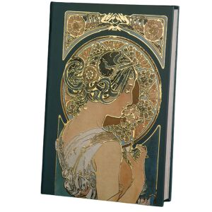 Jurnal Mucha Primrose, jurnal cu copertă cartonată Art Nouveau, verde smarald, 256 pagini - Jurnale