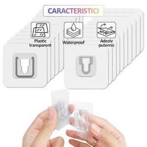 Set 20 x suport dublu cu autoadeziv NEXTLY, fixare/agatare diverse obiecte, aplicabil pe diverse suprafete, plastic ABS, adeziv puternic, waterproof, 5.5 x 5.5cm, transparent 135740221
