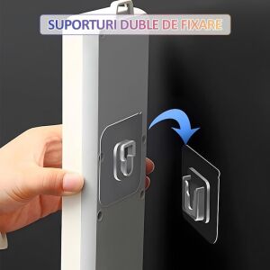 Set 5 x suport dublu cu autoadeziv NEXTLY, fixare/agatare diverse obiecte, aplicabil pe diverse suprafete, plastic ABS, adeziv puternic, waterproof, 5.5 x 5.5cm, transparent 135740253