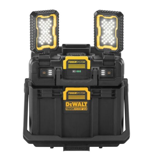 DeWALT TOUGHSYSTEM 2.0 storage box with integrated 18V LED work lights