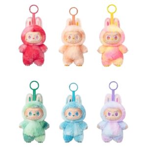 Labubu rejtélyes doboz, nagy plüssjáték, 15 cm-es méret, puha és bolyhos plüssből készült, nagy szemekkel, hegyes fülekkel és huncut mosollyal, többszínű