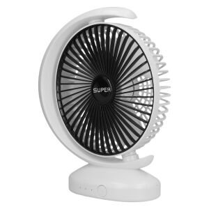 Asztali ventilátor, hordozható USB tápegységgel, csendes működés, rugalmas beállítás, 3 sebességfokozat, ABS-ből, fehér