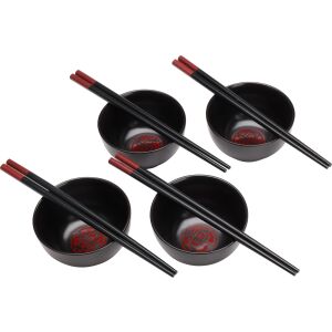 Excellent Houseware 8-teiliges Sushi-Set mit 4 schwarzen Keramik-Schalen und 4 Paar Bambus-Essstäbchen - Küchenutensilien-Sets