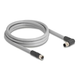 Delock M12 kábel L-kódolt 5 tűs jobbra hajlított apa egyenes anya PUR húzóláncokhoz alkalmas 2 m szürke 135371211 - DC kábel
