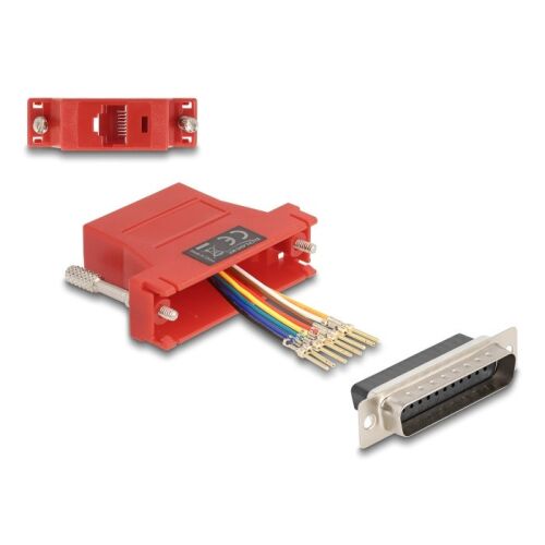 Delock D-Sub 25-tűs dugó RJ45 anya összekötő adapter piros 135371212