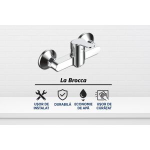 Bateria natryskowa La Brocca NAPOLI P300C405, Jednouchwytowa, Smukła konstrukcja, Oszczędność wody, Cicha, Łatwa w czyszczeniu i montażu, Mosiądz sanitarny, Wykończenie chromowane 135651514