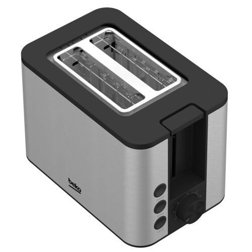 Beko TAM7321I 2-Scheiben Toaster, Silber und Schwarz, schräge Ansicht