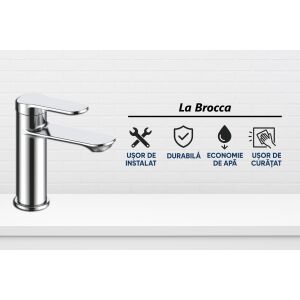 Bateria umywalkowa La Brocca MILANO P700D105 do łazienki, Jednouchwytowa, Smukła konstrukcja, Złącza w zestawie, Oszczędność wody, Cicha, Łatwa do czyszczenia i montażu, Mosiądz sanitarny, Wy 135651630