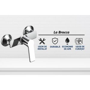 Bateria natryskowa La Brocca ROMA P800C405, Jednouchwytowa, Smukła konstrukcja, Oszczędność wody, Cicha, Łatwa w czyszczeniu i montażu, Mosiądz sanitarny, Wykończenie chromowane 135651636