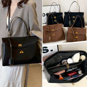 Collage der Dollcini schwarzen Leder-Tote-Bag, verschiedene Winkel und Innenansicht - Koffer & Taschen