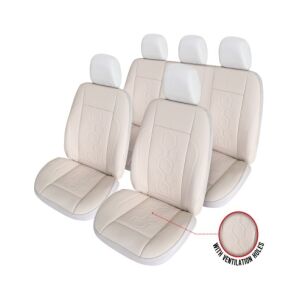 King Beige Leder Autositzbezug Set mit Belüftungslöchern - Autositzbezüge
