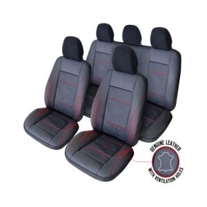 Huse scaune auto din piele neagră Atlas cu cusături roșii, set complet pentru scaune auto - Huse pentru scaune auto