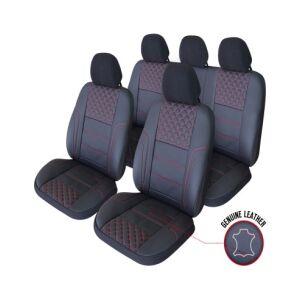 Huse scaune auto negre Exkluziv Leather Queen cu cusături roșii - Huse pentru scaune auto