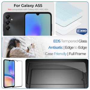 Samsung Galaxy A55 telefonhoz készült edzett üveg fólia, antisztatikus, edzett üveg, képernyővédő, tokbarát, széltől szélig, Rinbo Full Frame, átlátszó