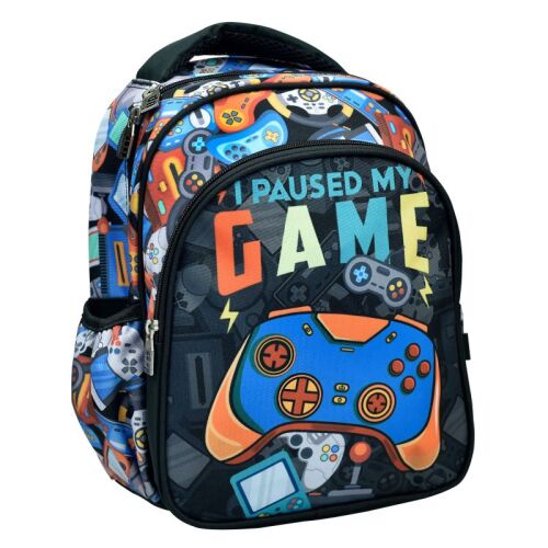 Plecak przedszkolny BMU GAME, widok z przodu, wzór I Paused My Game