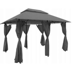 Gardenline Kerti Pavilon, Fém, Függönyökkel, Szürke, 3x4 m