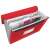 Esselte Vivida red A4 accordion folder with 6 pockets, open, showing documents and labels