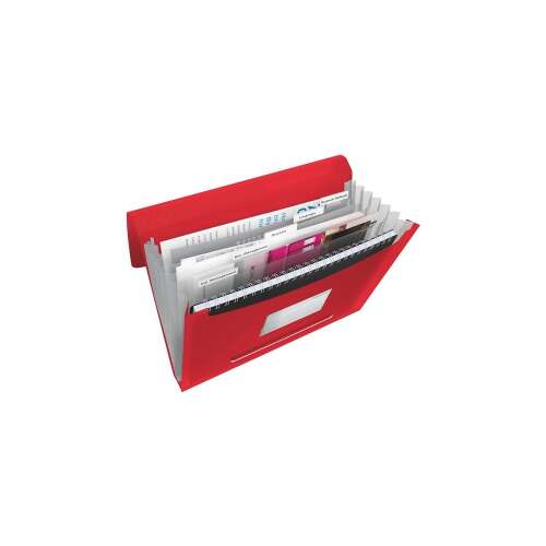 Esselte Vivida czerwony folder harmonijkowy A4 z 6 kieszeniami, otwarty, z dokumentami