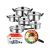 Retoo 12-piece stainless steel cookware set, product packaging and food preparation example