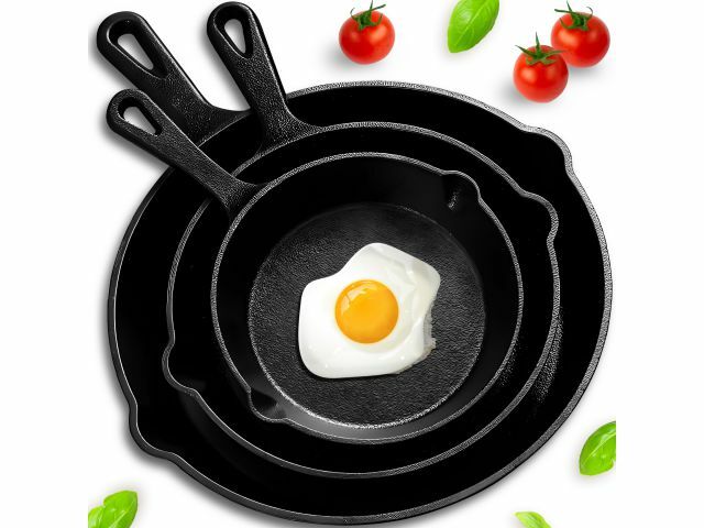 Retoo 3 részes öntöttvas Serpenyő készlet - Fekete