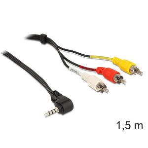 Delock 84504 sztereó jack 3.5 mm 4 pin apa forgatott > 3 x RCA apa 1,5 m kábel 135477646 - RCA kábel