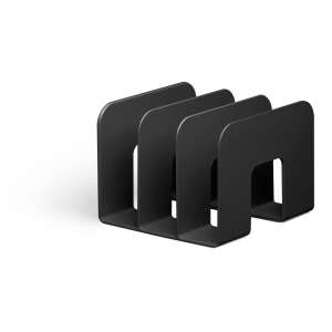 Black magazine holder, durable and eco-friendly, made from recycled plastic, holds 3 magazines, brochures, or catalogs - Durable