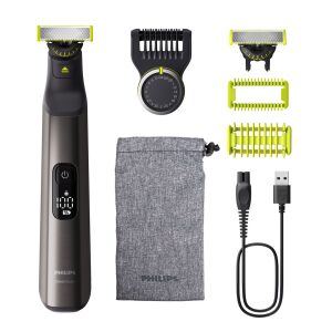 Gesichts- und Körperhaartrimmer, Philips OneBlade Pro QP6552/15, Akku, Laufzeit 120 Min., Schnittlänge 0,4–10 mm, Chrom