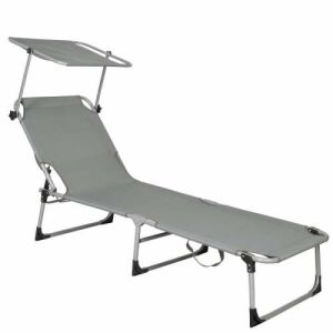 Springos Grey Folding Sun Lounger with Canopy - Springos